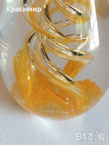 Винтидж преспапие с оранжева вихрушка, ръчно духано стъкло 9/5 см. , снимка 4 - Антикварни и старинни предмети - 51553216