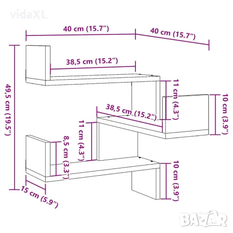 vidaXL Стенна ъглова етажерка от старо дърво 40x40x49,5 cm, снимка 10 - Етажерки - 56148224