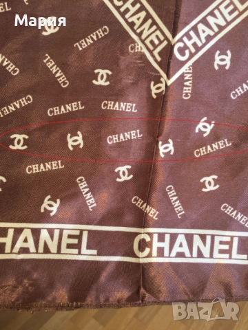 Дамски Квадратен Шал Кафяв Бежов / Кремав Полиестер Сатен Chanel Шанел Лого, снимка 15 - Шалове - 51822664
