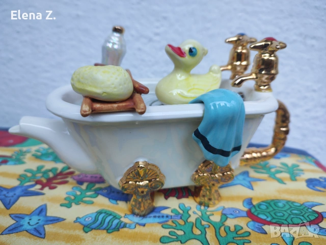 Уникален декоративен чайник Вана с патенце Swineside Англия, снимка 3 - Декорация за дома - 54003494