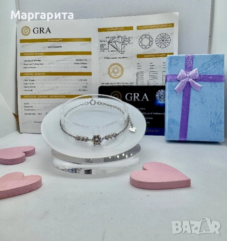 Сребърна гривна с мойсанит (диамант) 1 карат , снимка 11 - Гривни - 52261442