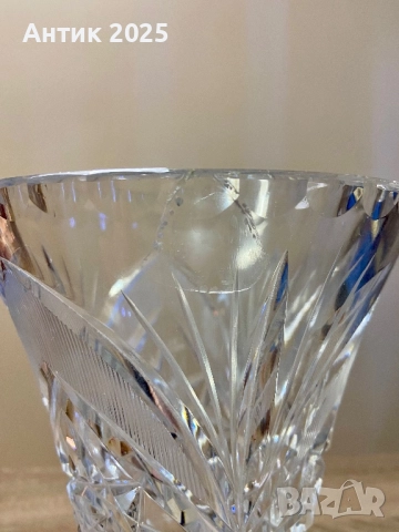 Голяма кристална ваза с богата фасетна шлифовка, винтидж, снимка 5 - Антикварни и старинни предмети - 52865269