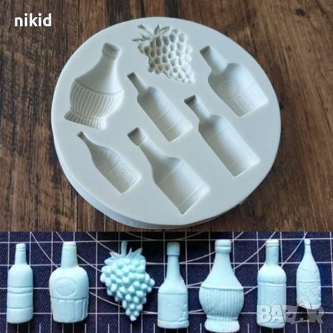 Шише бутилка шишета и грозде силиконов молд декор украса торта фондан бисквитки пита декор, снимка 2 - Форми - 21491893
