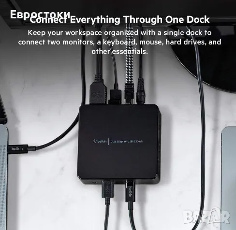 Докинг станция Belkin USB-C Dual Display, цвят: черно. Продукт без фирмена опаковка. Без забележки, снимка 6 - Други - 49593766