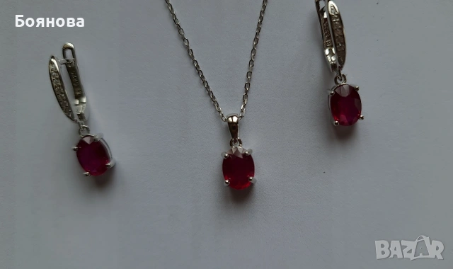 Сребърен комплект от естествен Рубин , снимка 8 - Колиета, медальони, синджири - 54166155