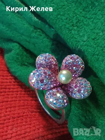 СКЪПОЦЕНЕН СРЕБЪРЕН ПРЪСТЕН ЦВЕТЕ СРЕБРО 925 с БЯЛА НАТУРАЛНА ПЕРЛА ЕМАЙЛ РАЗНОЦВЕТНИ КАМЪЧЕТА 49226, снимка 16 - Пръстени - 50024146