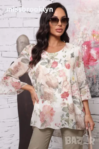 Блуза “Romantic Floral Garden” – бежова блуза с флорален принт арт.5097
