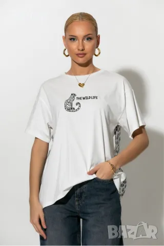 Ефектна тениска с тюлен гръб, животински принт, снимка 3 - Тениски - 49913448