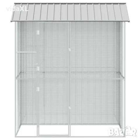 vidaXL Клетка за птици Сив 215 x 110 x 247 см Галванизирана стомана, снимка 4 - За птици - 56147056