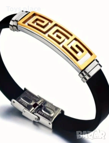 Страхотна стоманена гривна със силиконова каишка, снимка 2 - Гривни - 51553526