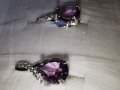 Елегантни Сребърни Обеци 925 с Натурален лилав Аметист (Amethyst) и странични камъни Циркони, снимка 4
