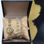 Дамски комплект от стилен часовник с цирконии и два броя гривни с естествени камъни, снимка 1 - Бижутерийни комплекти - 44527035