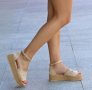 Равни сандали - бежов велур - S04, снимка 2