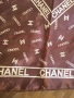 Дамски Квадратен Шал Кафяв Бежов / Кремав Полиестер Сатен Chanel Шанел Лого, снимка 15