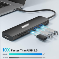 Acer USB C Hub, 7 в 1 USB C към 4K HDMI, 2 USB 3.1, Type-C, PD 100W, четец на SD карти, снимка 4 - Кабели и адаптери - 44518431