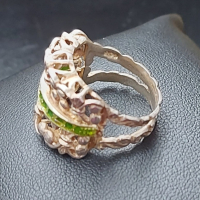 Винтидж / Стар сребърен пръстен със зелен емайл / проба 925 , снимка 4 - Пръстени - 44581893