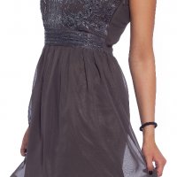 TFNC Нова елегантна рокля в сиво с мъниста къса без ръкав , снимка 1 - Рокли - 31693200