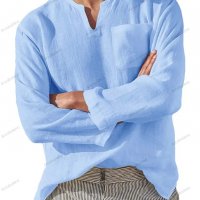 Мъжка ежедневна плажна риза с V-образно деколте и дълги ръкави, 6цвята - 024, снимка 5 - Ризи - 39731757