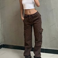 Модерни дамски карго панталони с ниска талия и джобове - 023, снимка 1 - Панталони - 39411271