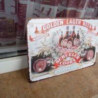 Метална табела бира Golden lager beer бирена фабрика бурета , снимка 2 - Рекламни табели - 42748908