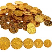 25 бр фалшиви изкуствени златни монети чипове пирати пластмасови пиратско парти хазарт ролетка, снимка 2 - Други - 37305560