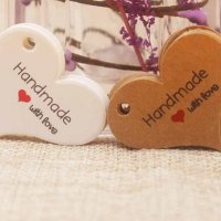 50 бр сърце сърца Handmade with love Тагове табелки етикети картонени подаръци ръчна изработка, снимка 2 - Други - 44323137