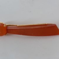 ССССР- позлатена игла за вратовръзка с натурален кехлибар, снимка 1 - Други - 40667358