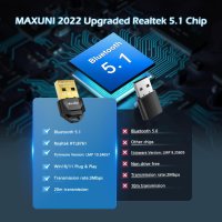 Maxuni USB Bluetooth 5.1 блутут адаптер за компютър и лаптоп, снимка 5 - Мрежови адаптери - 44450145