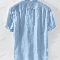 Ликвидация! Мъжка памучна ленена ежедневна риза с къс ръкав в плътен цвят - Доставка 24 часа , снимка 2 - Ризи - 44419161