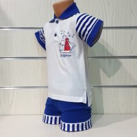 Ново детско комплектче: тениска с яка и трансферен печат Платноход+шорти, от 1 годинка до 8 години, снимка 2 - Детски комплекти - 33899258
