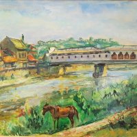 Станка Василева покритият мост в Ловеч 1974 маслени бои, снимка 2 - Картини - 39815280