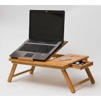 Бамбукова масичка за лаптоп с охладител 59.00лв, снимка 1 - Маси - 38407645
