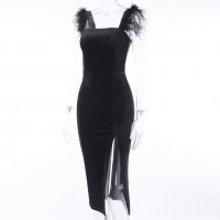 ЛИКВИДАЦИЯ! Елегантна черна рокля с пера официална Avin Alessa Cliche , снимка 11 - Рокли - 27409796