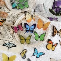 20 бр цветни пеперуди самозалепващи лепенки стикери декор ръчна изработка украса, снимка 1 - Други - 39695125