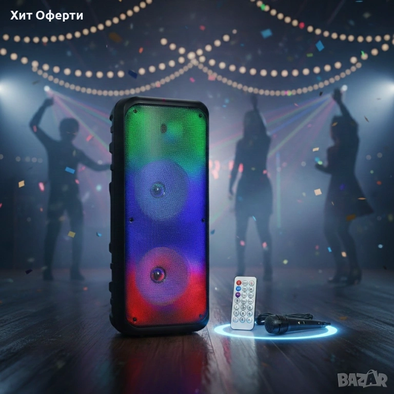 Безжична RGB тонколона – 2×8″ говорителя, Bluetooth, 1200 W, батерия 3000 mAh, снимка 1