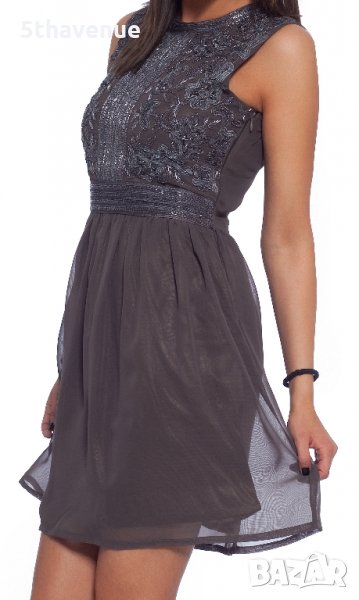 TFNC Нова елегантна рокля в сиво с мъниста къса без ръкав , снимка 1