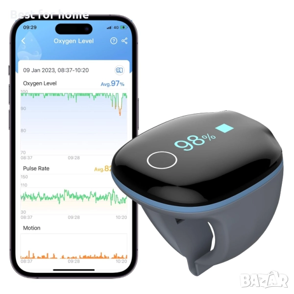 Wellue O2 пръстен -кислороден монитор с вибрационно напомняне - Bluetooth, снимка 1