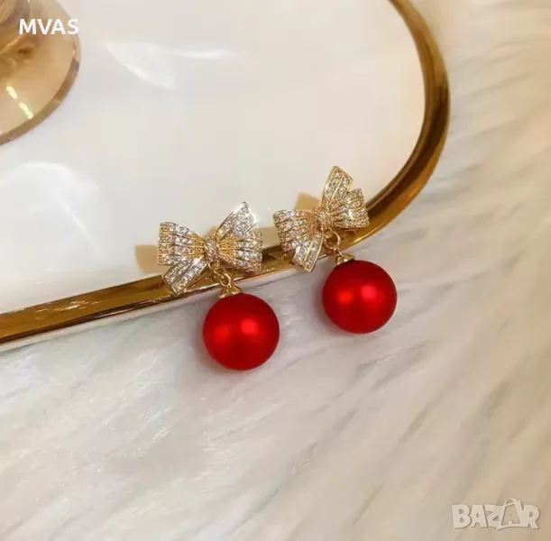 Нови коледни обеци топки Червени Коледни парти обици, снимка 1