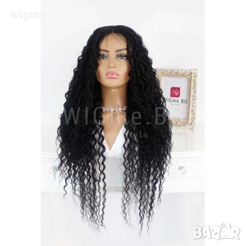 Дълга черна къдрава лейс фронт перука Камелия, снимка 1