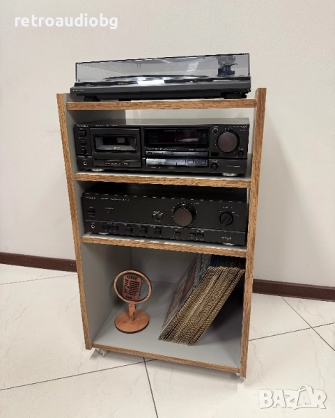 💥HIFI аудио рак шкаф с колелца за 3 компонентаи място за грамофонни плочи💥, снимка 1