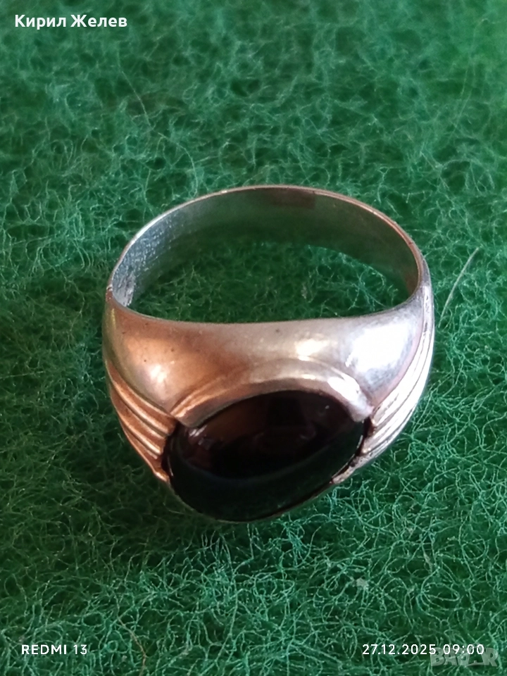 Скъпоценен Ретро Арт Нуво сребърен пръстен ювелирно шлифован Турмалин 37935, снимка 1