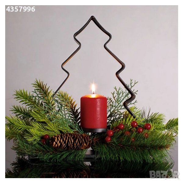 Коледен венец с поставка за свещ, Метал, Елха , снимка 1