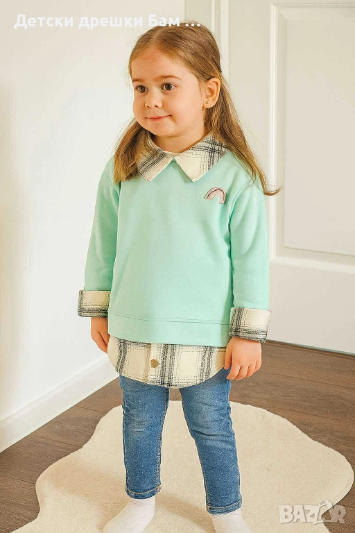 Ватирана блузка с ефект на риза, снимка 1