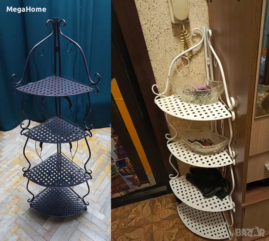 Метална ъглова етажерка рафт стелаж за баня, кухня и дом, снимка 1