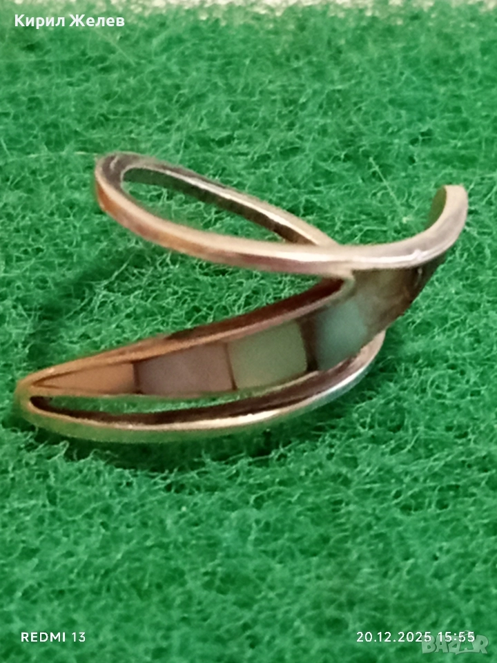 ДИЗАИНЕРСКИ АБСТРАКТЕН ДИЗАЙН СРЕБЪРЕН ПРЪСТЕН с СЕДЕФ АРТ БИЖУ 39867, снимка 1