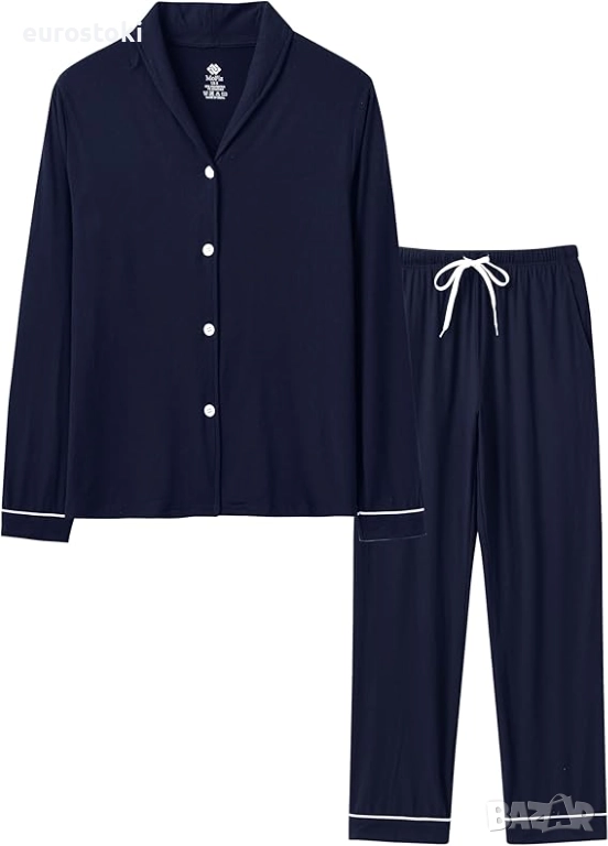 MoFiz Дълги пижами за жени, зимни меки пижами с дълъг ръкав и копчета, карирани елегантни пижами, снимка 1