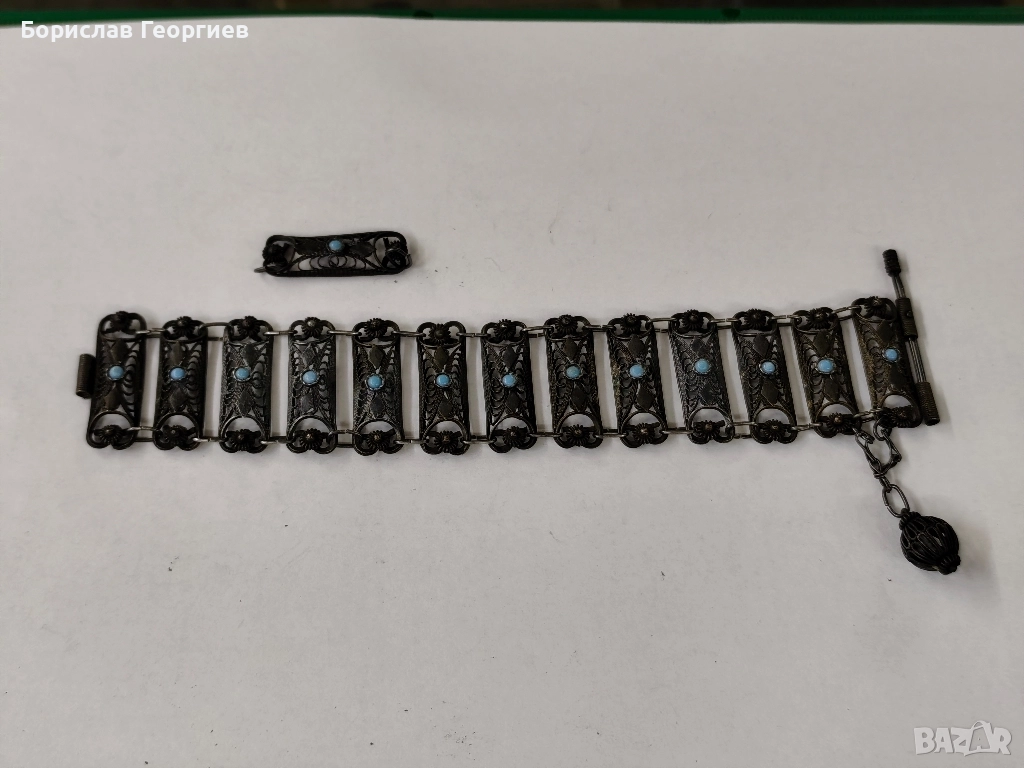 Възрожденска сребърна гривна филигран 0.800, снимка 1