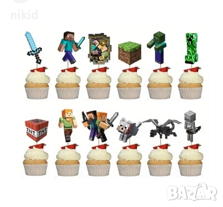 12 бр Майнкрафт Minecraft  картонени топери за торта мъфини кексчета парти рожден ден , снимка 1