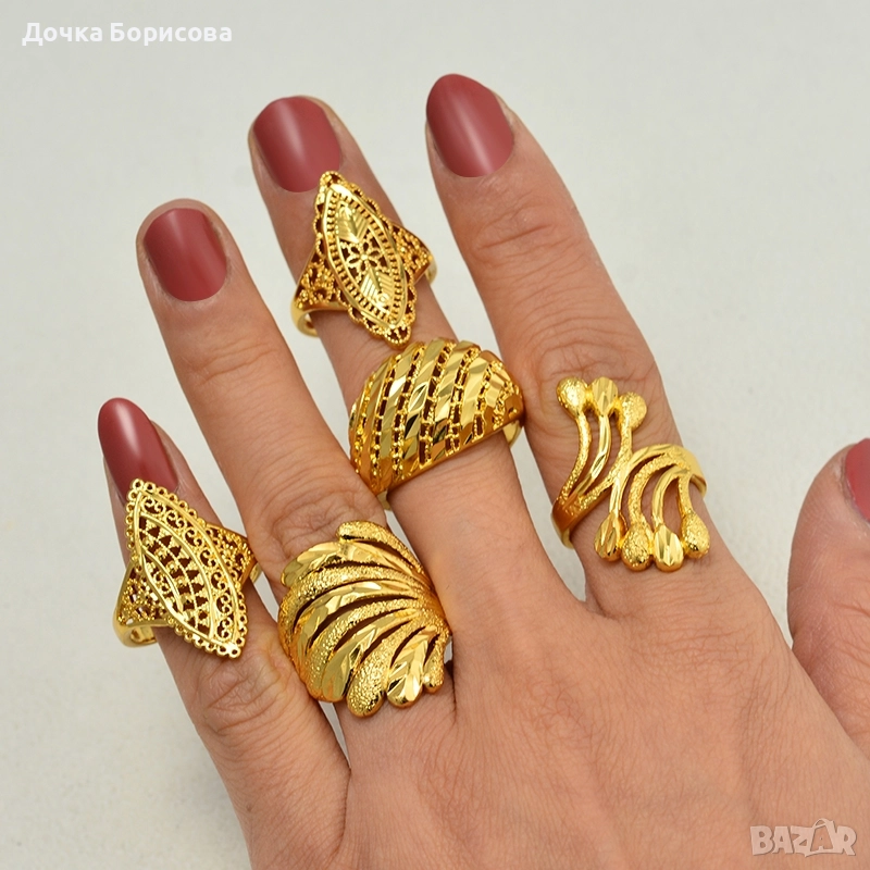 Dubai Gold Set 5 - комплект пет дубайски пръстена с регулация , снимка 1