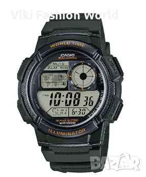 Casio, Цифров часовник с хронограф, Тъмнозелен, снимка 1